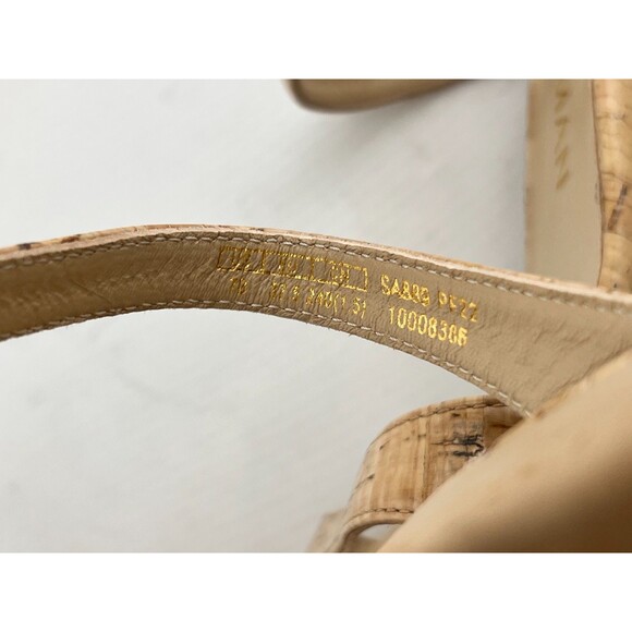 $450 STUART WEITZMAN Womens 7 Aleena Wedge Slide Sandal Patent Leather Cork Nude - Picture 8 of 11